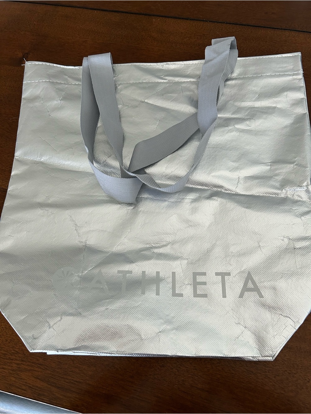 Athleta Silver Metallic Tote with Gray Straps
